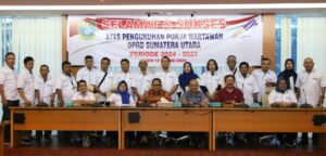Baskami Ginting Kukuhkan Pokja Wartawan DPRD Sumut Ajak Jurnalis Kumandangkan Kesejukan Pemilu 2024