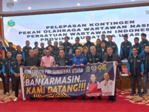 Pj Gubsu Lepas Keberangkatan Kontingen PWI Sumut ke Porwanas XIV Banjarmasin