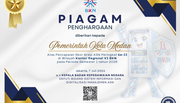 Pemko Medan Raih Penghargaan Skor Arsip ASN