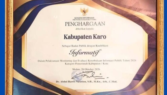 Pemkab Karo Raih Penghargaan Predikat “INFORMATIF” pada KI Sumut Award 2026